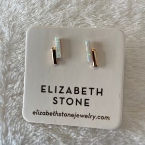 182.  Elizabeth Stone Opal / Gold bar line post earrings